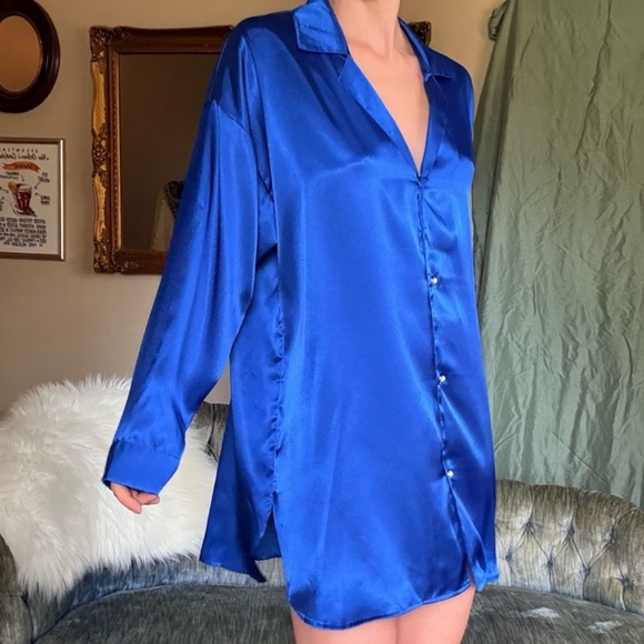 Victoria's Secret Dresses & Skirts - Victoria’s Secret Satin Button Down Blue Medium NWT  Gold Label